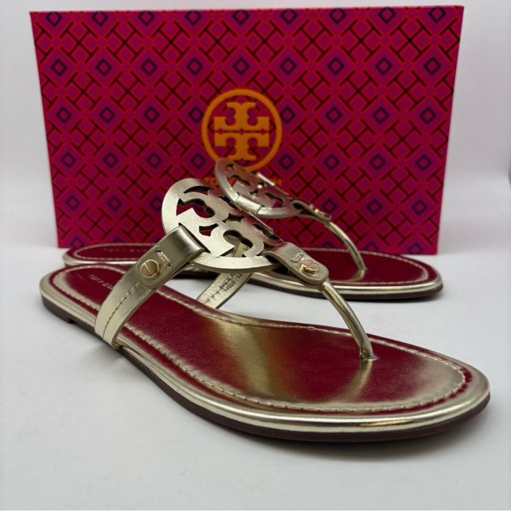 Tory Burch Miller Metallic Leather sandals In Sparkle Gold Brand New